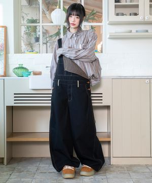 WXP079 토테토테 체크 배색 벌룬 오버롤 (BLACK)