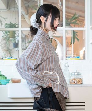 WXTS014 쿠모아시 스트라이프 셔츠 (BROWN)