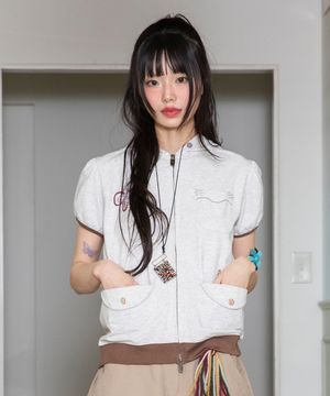 WXJ045 엉금이 스웻 반팔 후드 집업 (WHITE MELANGE)