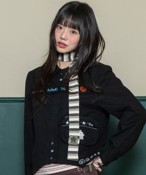 WXAC036 쿠앤크 스트라이프 머플러 (CHARCOAL)