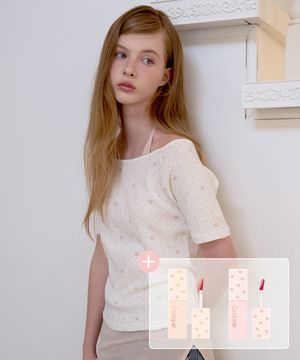 [데이지크 콜라보] 레터즈 세미 오프숄더 5부 티셔츠 X 쥬시 듀이 틴트 패키지