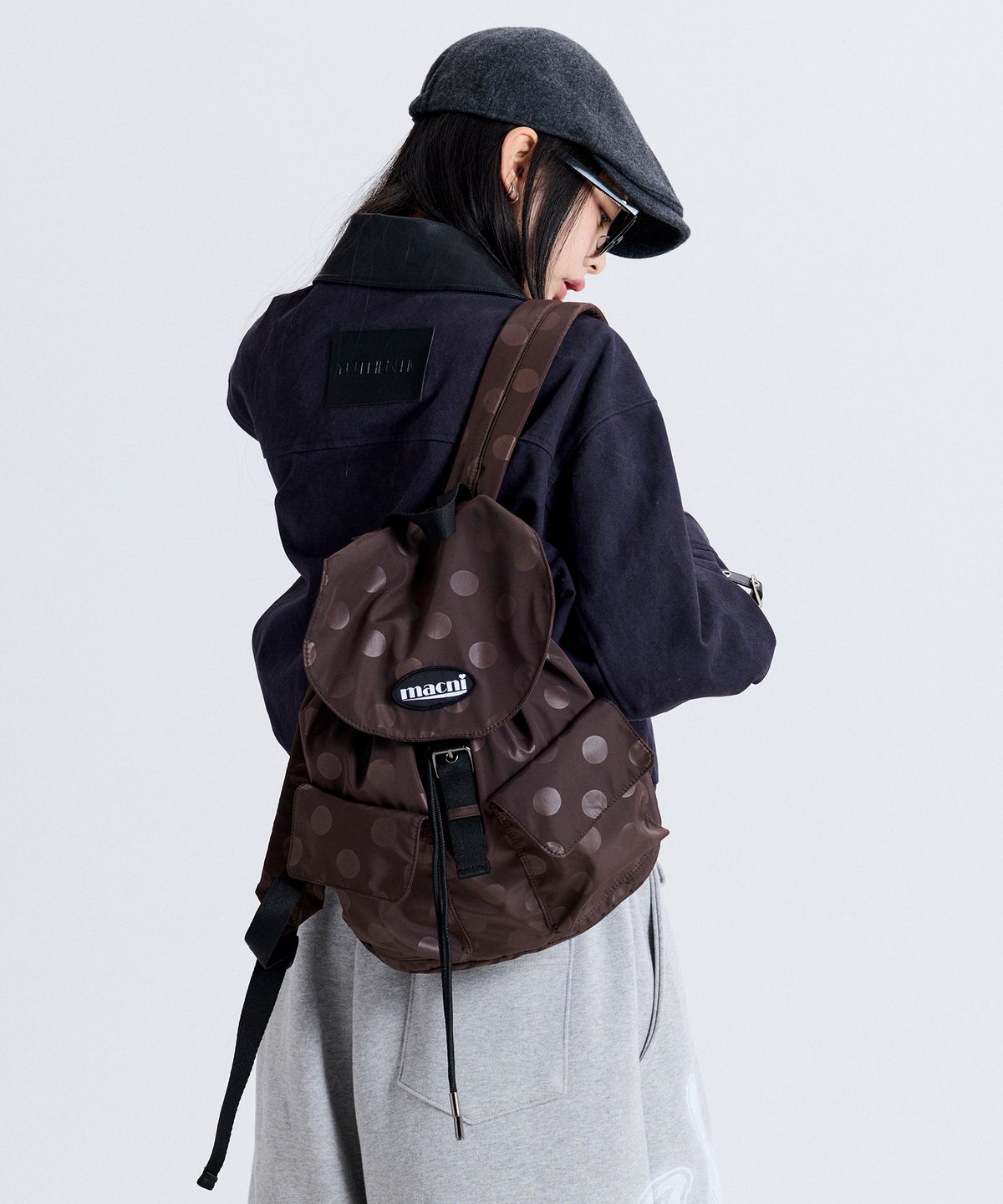 마크니(MACNI) POLKA DOT FLAP BACKPACK BROWN