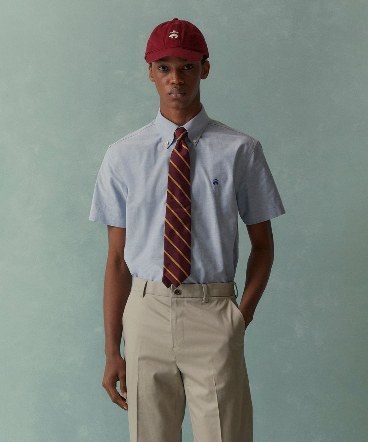 브룩스 브라더스(BROOKS BROTHERS) 논아이론 옥스포드 반팔 셔츠 (블루) (BBTPMNZ503)