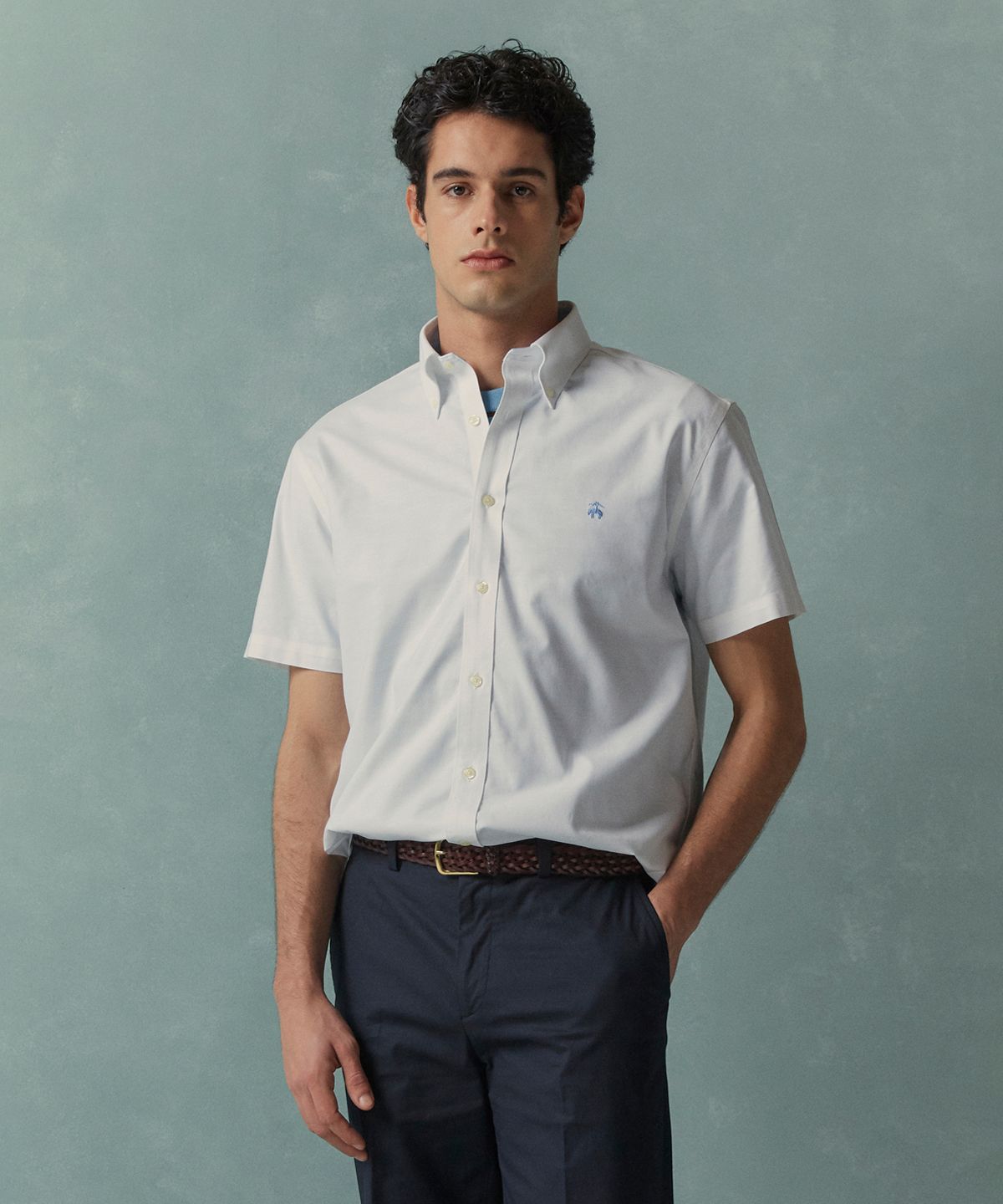 브룩스 브라더스(BROOKS BROTHERS) 논아이론 옥스포드 반팔 셔츠 (화이트) (BBTPMNZ503)