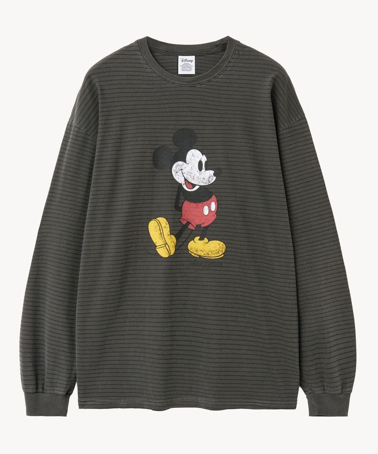 피그먼트 워싱 스트라이프 _미키 _롱 슬리브 티 (BLACK)