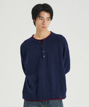 레이어드 헨리넥 니트 [네이비]