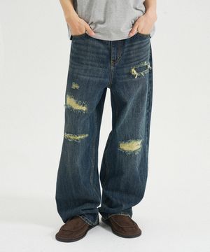 빈티지 리페어 디스트레스드 데님팬츠 [블루]