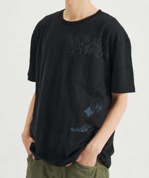 포켓 노트 슬럽 반팔 티셔츠 [블랙]