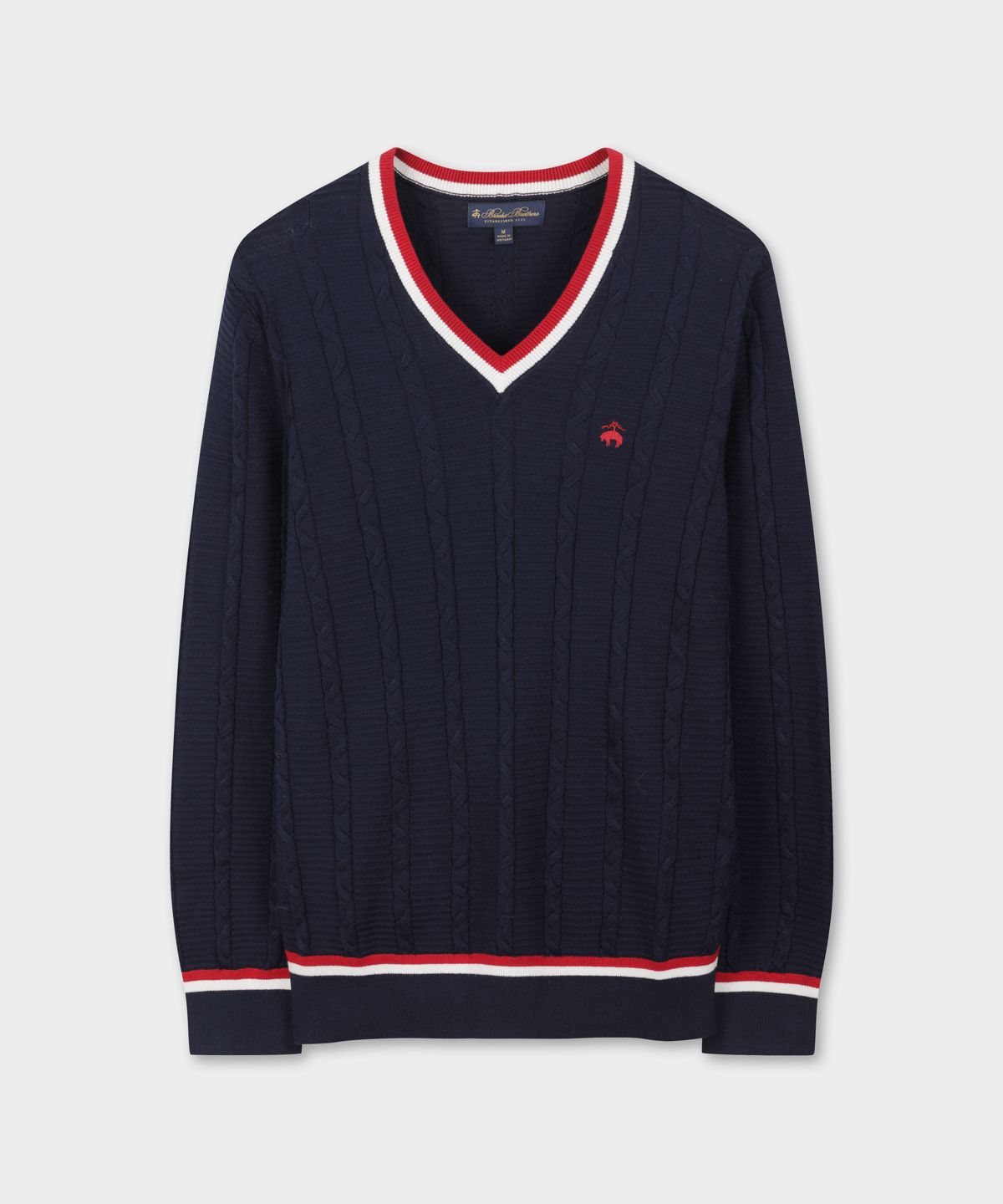 브룩스 브라더스(BROOKS BROTHERS) 테니스 브이넥 케이블 스웨터 (네이비) (BBWNMMG101)