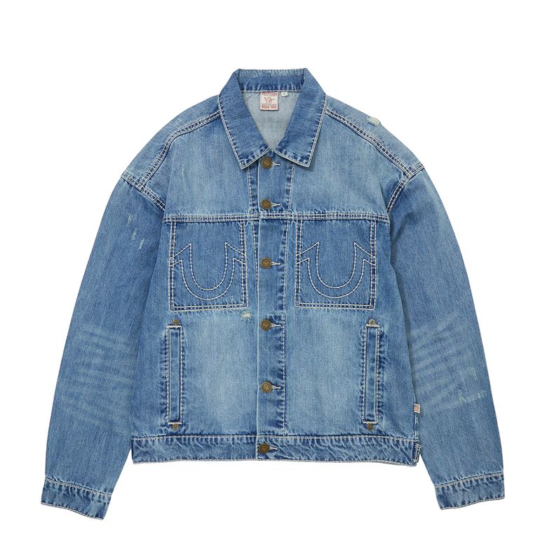 SURVIVAL DAMAGED DENIM TRUCKER_WASHED INDIGO
