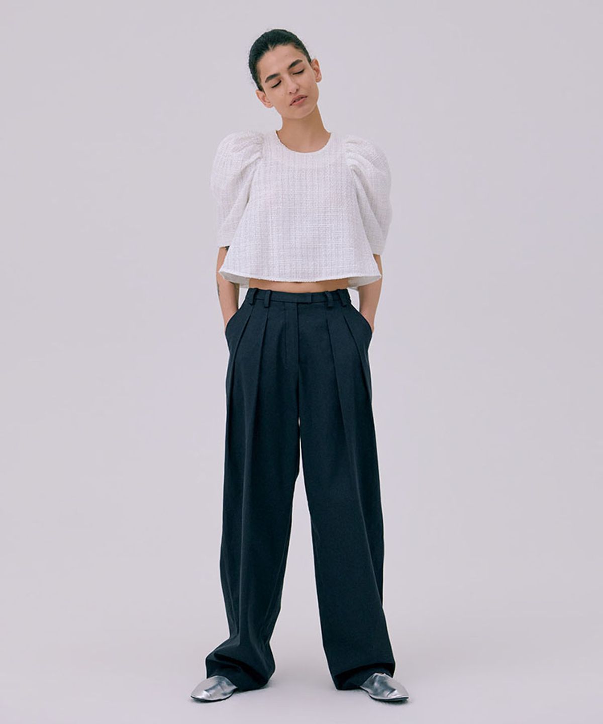 분더캄머(WNDERKAMMER) 26 Zigzag Wide Pants_Navy(26 지그재그 와이드 팬츠_네이비