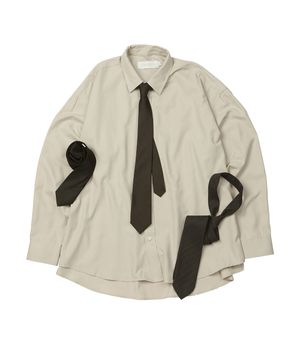 (TIE SET)Side Slit Oversized Cotton Shirt [BEIGE]_SESH008BEIGE