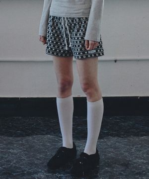 플라워 하트 빈티지 레이어드 쇼츠 블랙