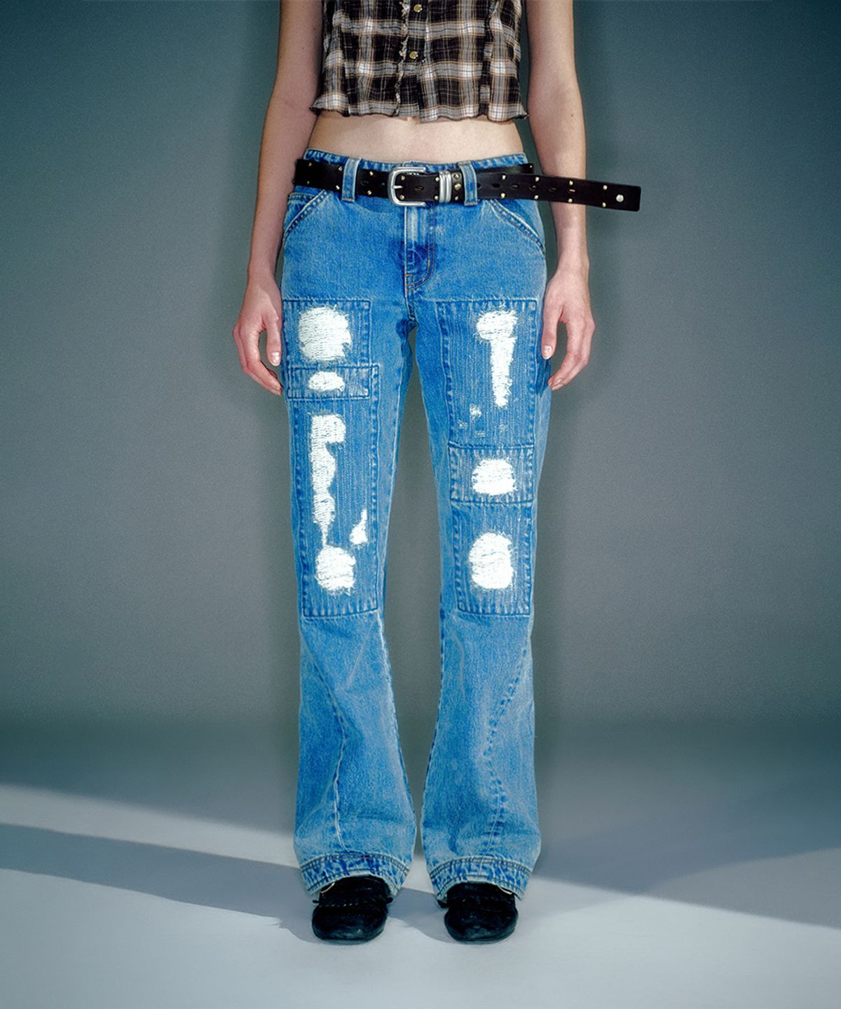 베이컨트 아카이브(VACANT ARCHIVE) PITA STRAIGHT DAMAGED DENIM BLUE