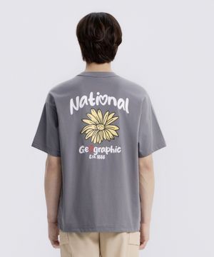 N262UTS905 선플라워 그래픽 세미오버핏 반팔 티셔츠 STONE GREY