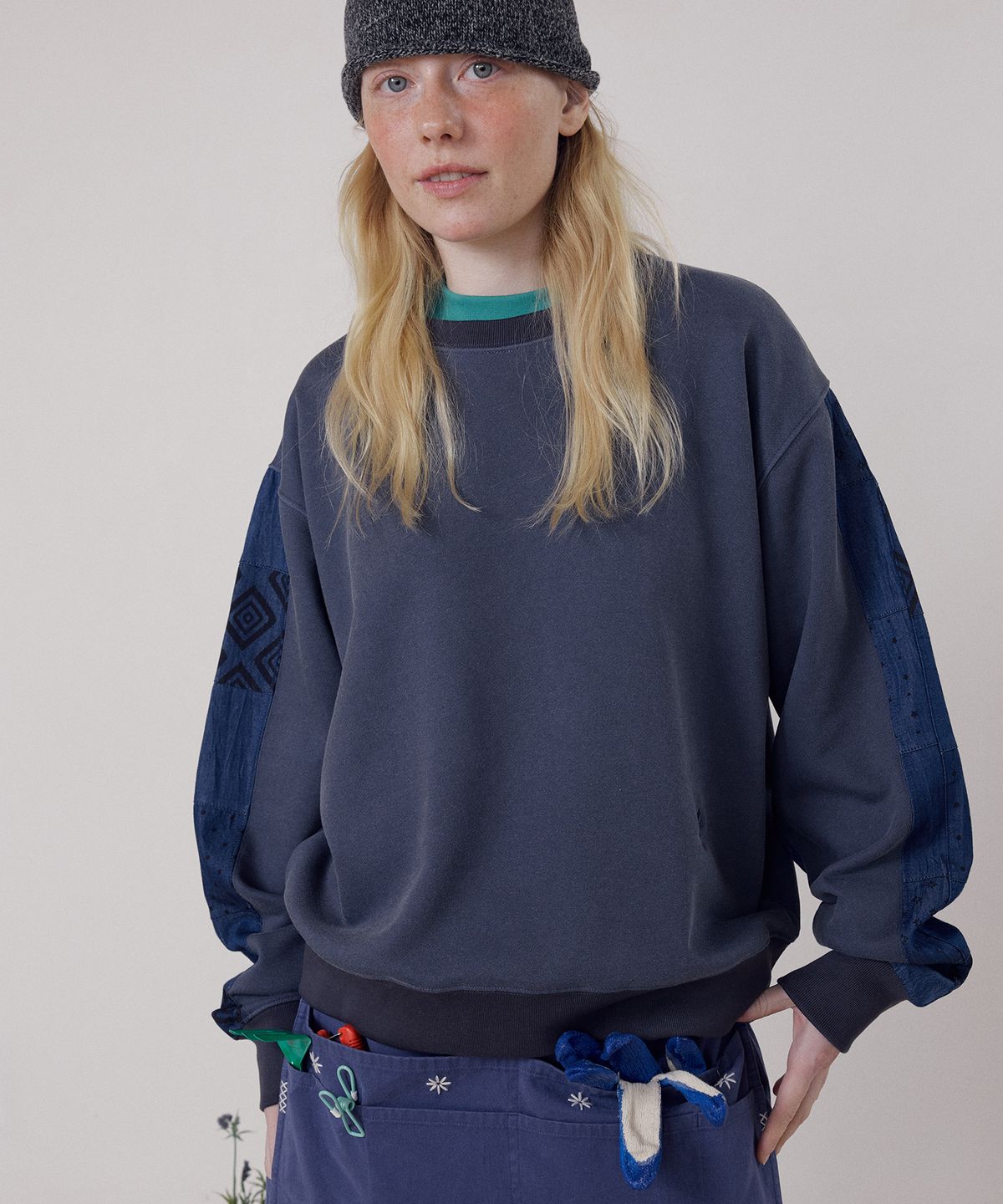 프리터(FRITUR) Patchwork Denim Sweatshirt Navy_F261TS06