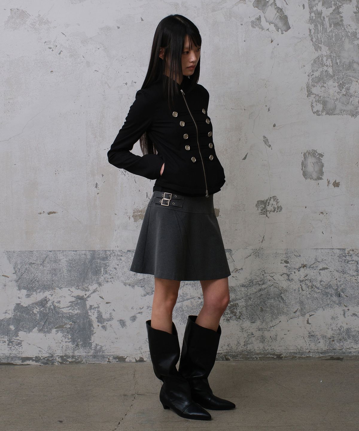 다이브인 우먼(DIVEIN WOMEN) FLARE SHORT SKIRT (GRAY)