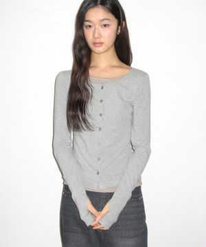 버튼업 단가라 레이어드 슬림 핏 롱슬리브 올데이 가디건 티셔츠 [그레이]