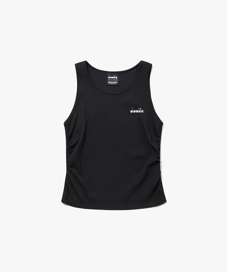 골지 셔링 슬리브리스 우먼 BLACK