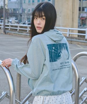 미유 백프린트 후드 집업 자켓 민트