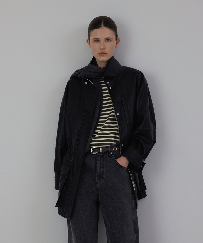 Brighton Faux Leather Drawstring Safari Jacket