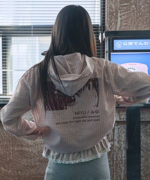 미유 백프린트 후드 집업 자켓 핑크