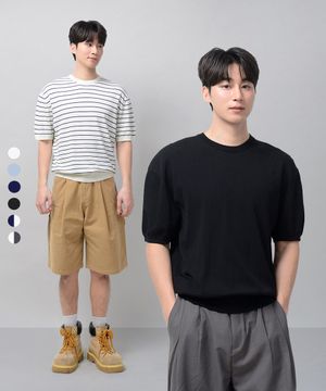 베이직 쿨 라운드 크롭 반팔 니트(6color)