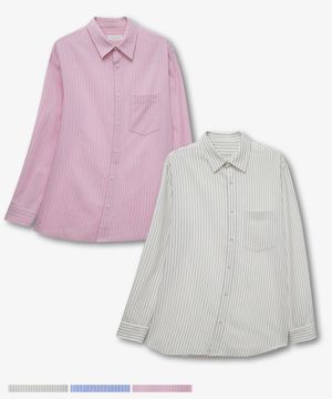 [2PACK]코튼100% 30수 써커라이크 스트라이프 오버핏 셔츠 - 3color