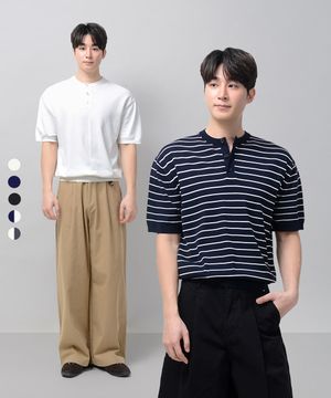 베이직 쿨 헨리넥 크롭 반팔 니트 (5color)