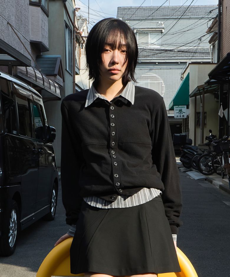 BUTTON DETAIL COTTON CARDIGAN (BLACK)