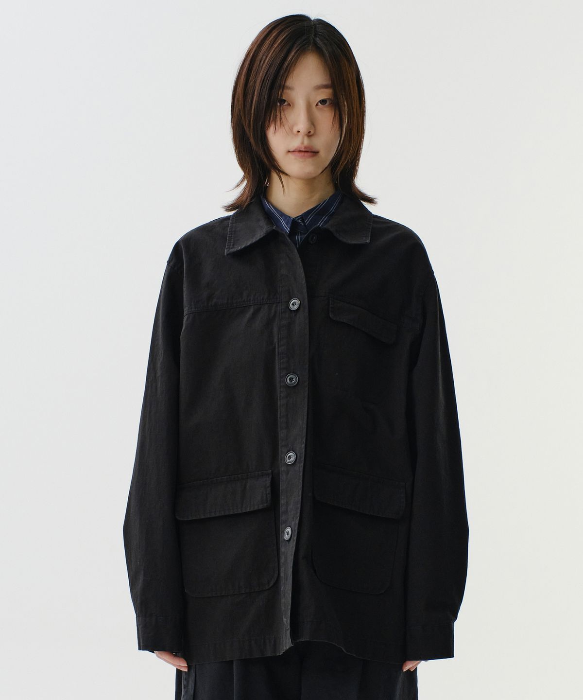 다이브인 우먼(DIVEIN WOMEN) VINTAGE WASHING WORK JACKET (BLACK)