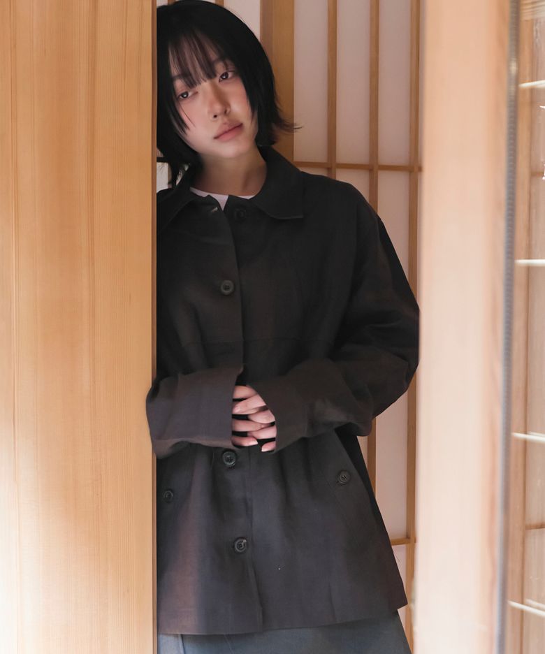 LINEN OVERFIT JACKET (CHARCOAL)