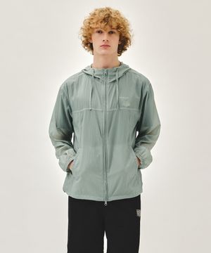HOODED PACKABLE NYLON JACKET mint gray