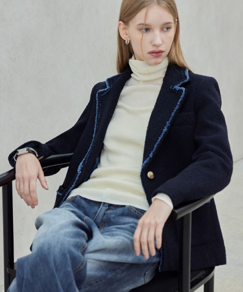 Wool Boucle Denim Jacket_Dark Navy