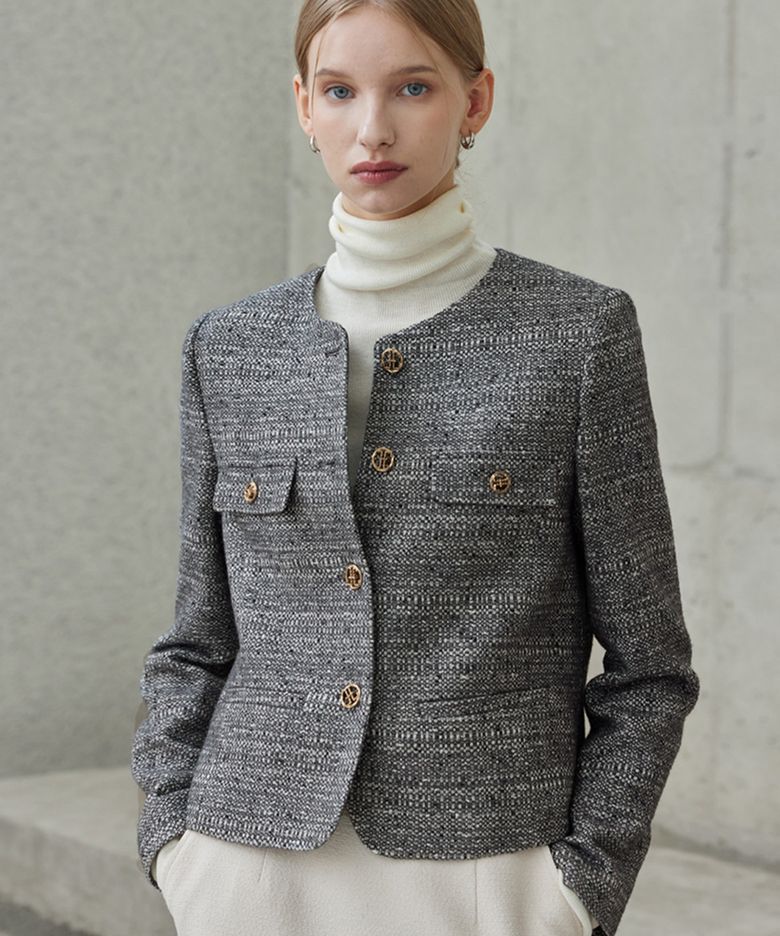 Melange Wool Tweed Jacket_Melange Gray