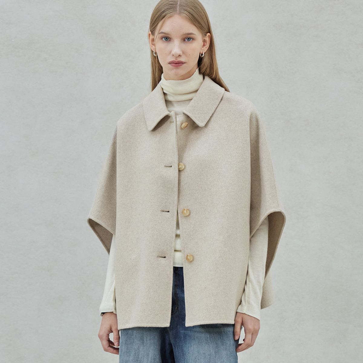 히이크(HYYK) Handmade Cashmere Cape Coat_Light Beige