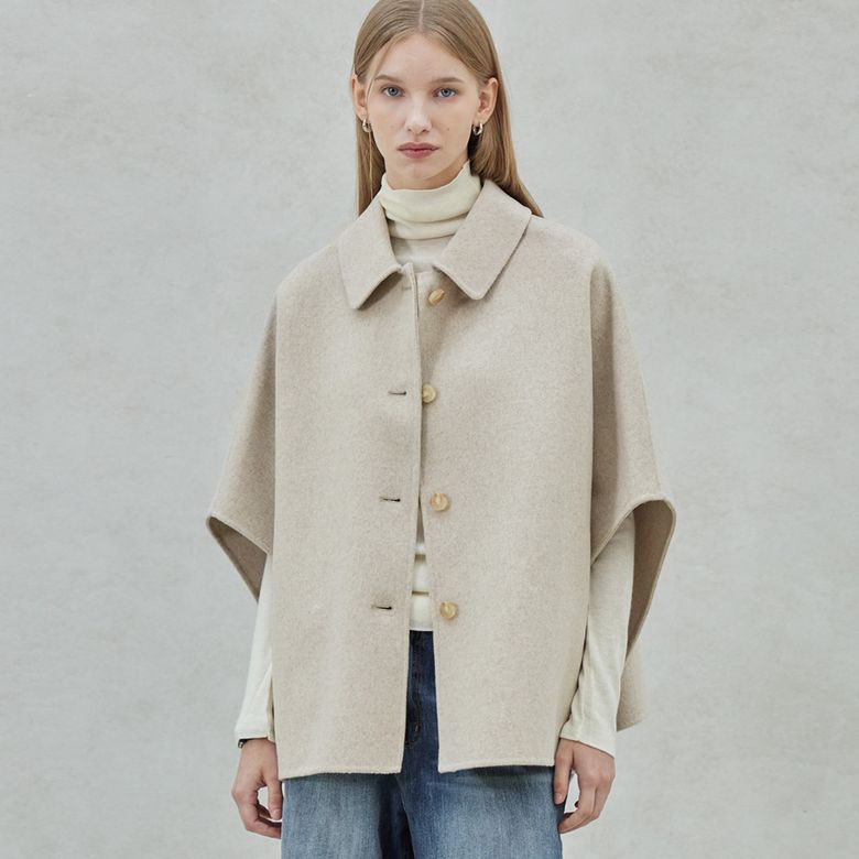 Handmade Cashmere Cape Coat_Light Beige