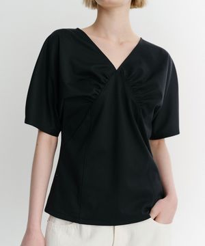 ANN LINE SHIRRING TOP (BLACK)