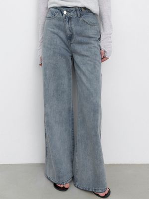 TWO BUTTON UNBAL DENIM PANTS (PT-5796)