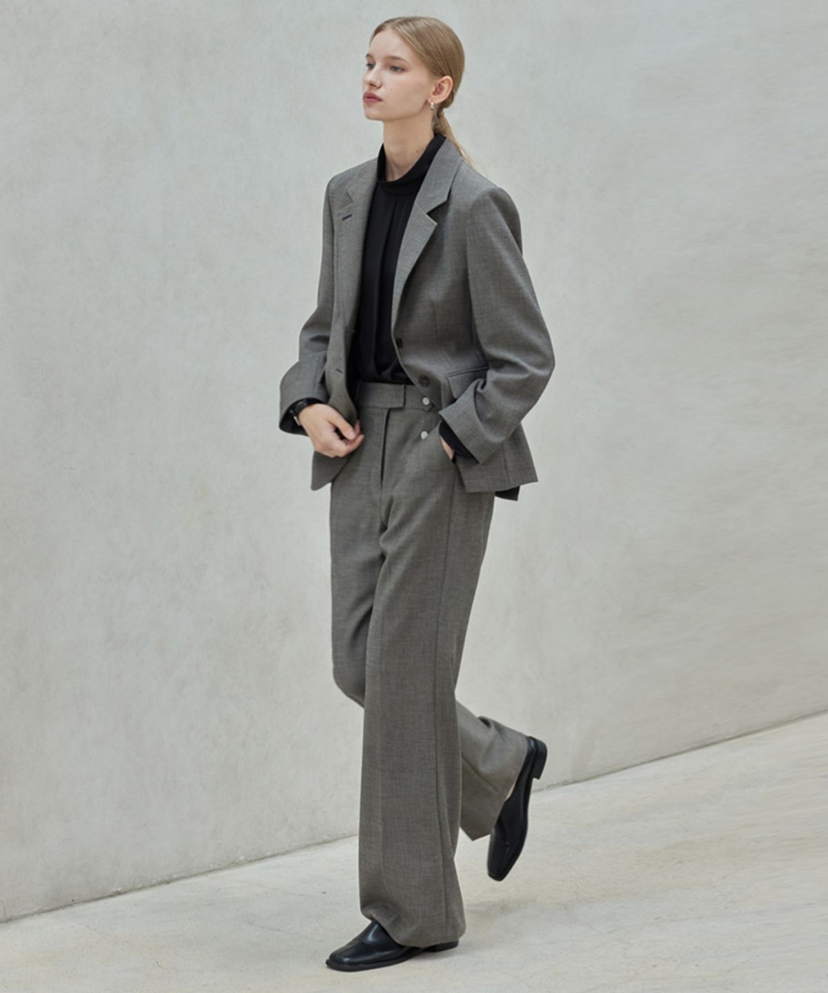 히이크(HYYK) Slim-wide Soft Trouser_Melange Gray