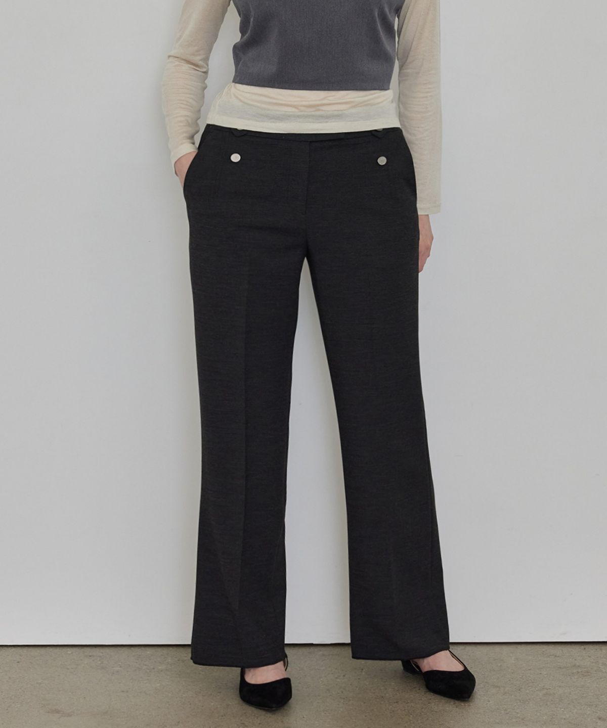 히이크(HYYK) Slim-wide Soft Trouser_Deep Charcoal