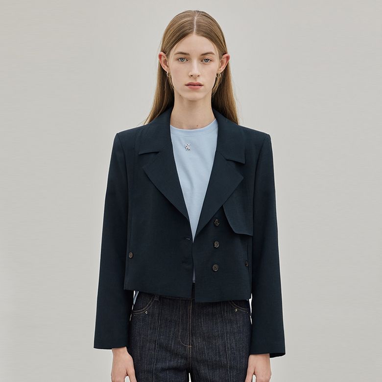Crop Layered Jacket_Navy