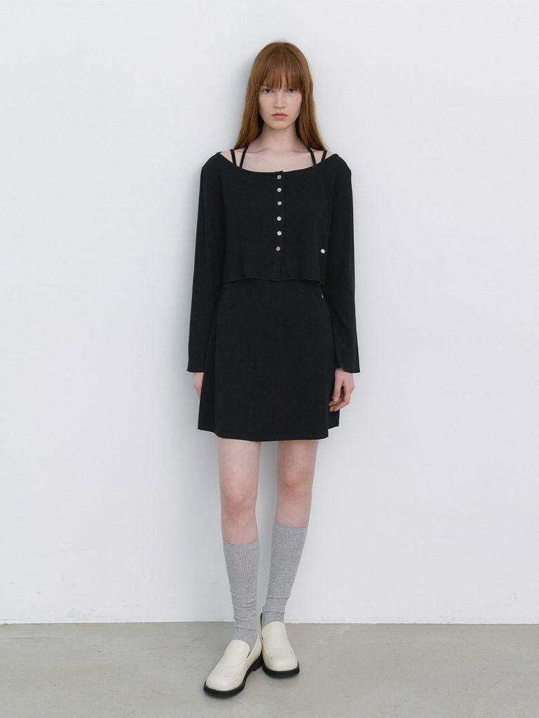 CARDIGAN SET-UP WAFFLE DRESS S (OP-6343)