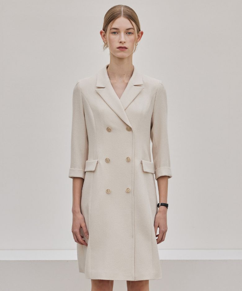 Tailored Double-Breasted Dress_Beige