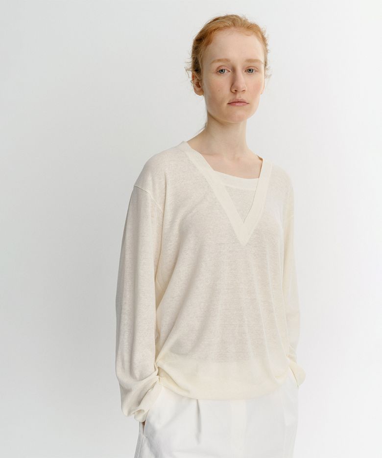 LINEN LAYERED T-SHIRT (CREAM)
