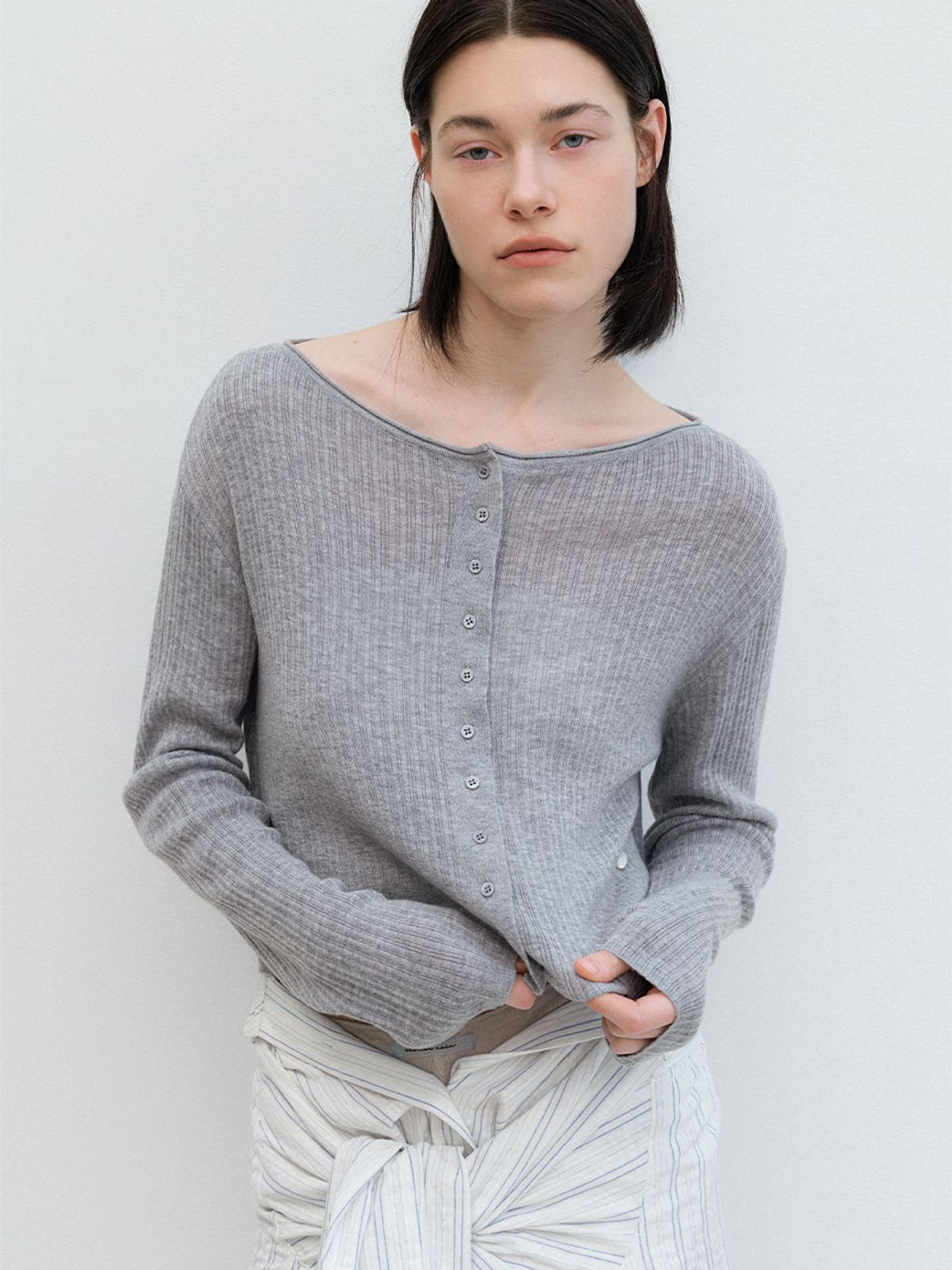 아틀리에 나인(ATELIER NAIN) AN SHEER FRESH CROP BOAT NECK CARDIGAN (CD-2257)