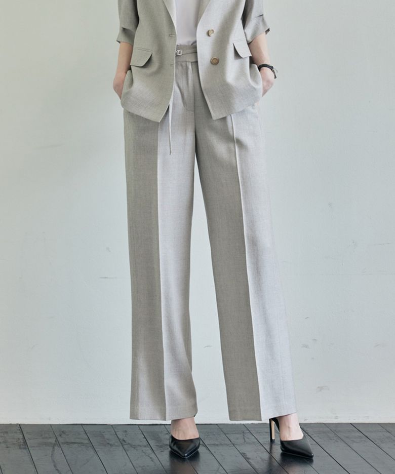 Slim Wide Natural Slacks_Melange Beige