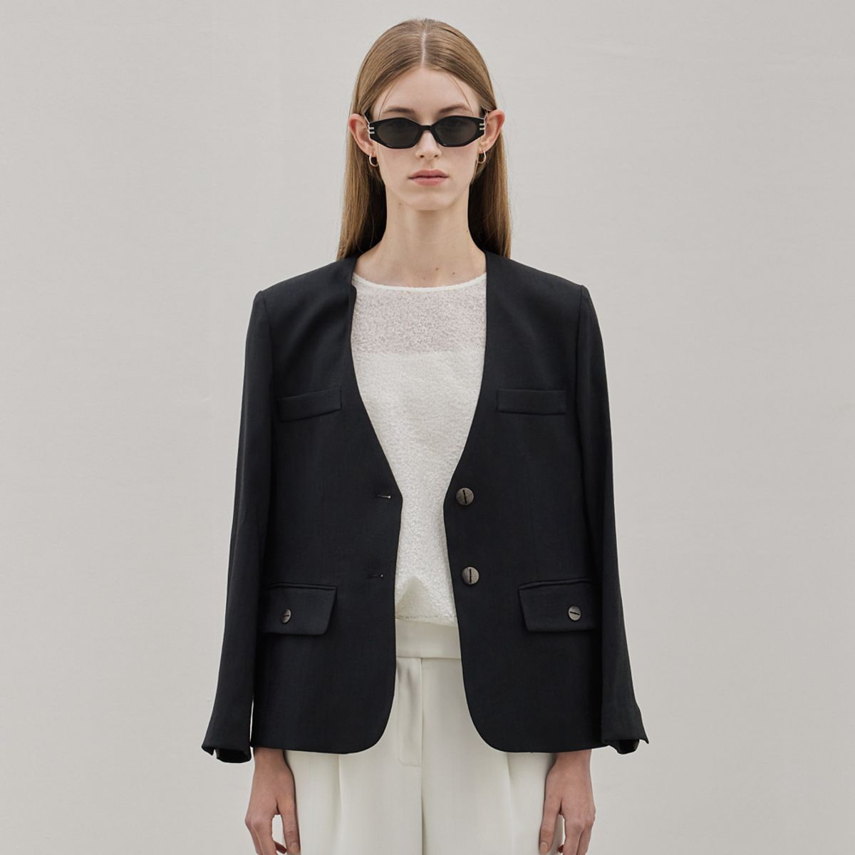 히이크(HYYK) Minimal Collarless Jacket_Black