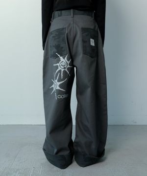 리센 카모 배색 롤업 카모 코튼 팬츠