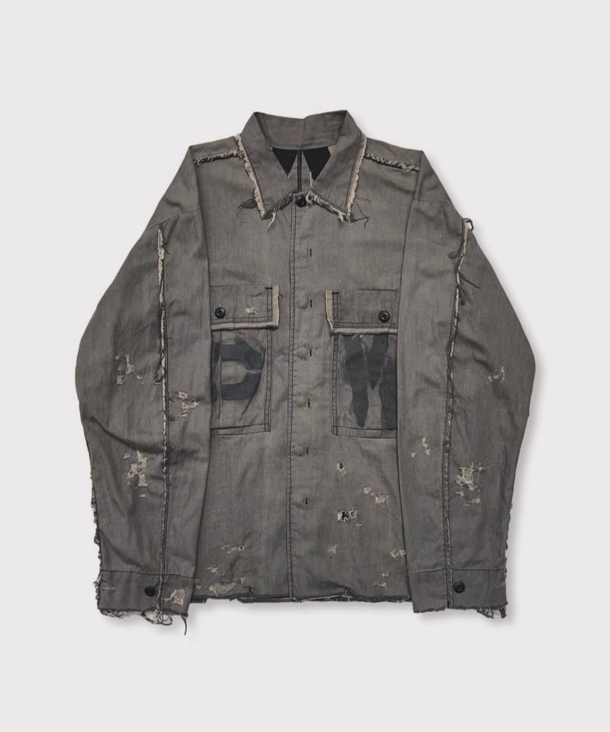마이너스(MINUS) PW Slash Seam HBT Work Shirt With Damaged (FROM COAL MINE) - DUST GREY